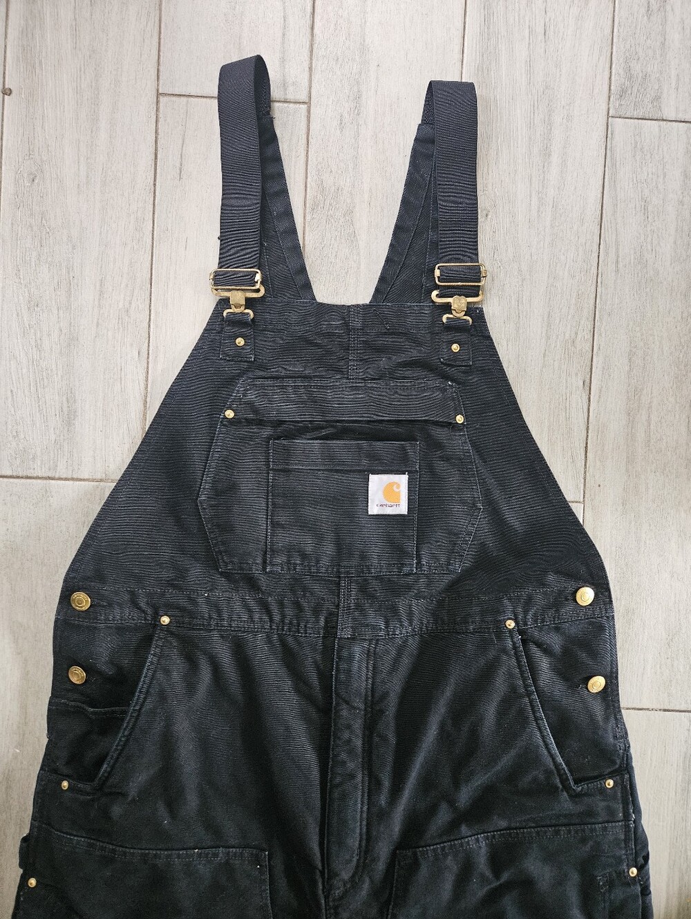 Carhartt Black Bib Overalls with Gold-Tone Hardware